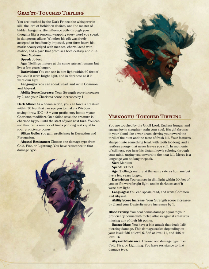 Abyssal Tieflings | D&D Species Pack (Digital Download)