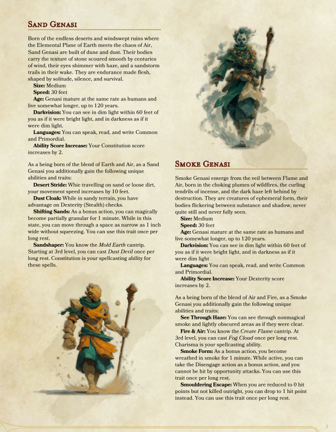 Expanded Genasi | D&D Species Pack (Digital Download)