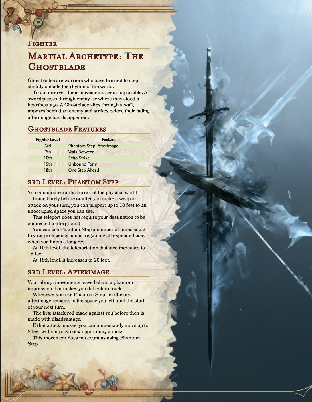 Archetypes Unbound Ghostblade fighter sample page