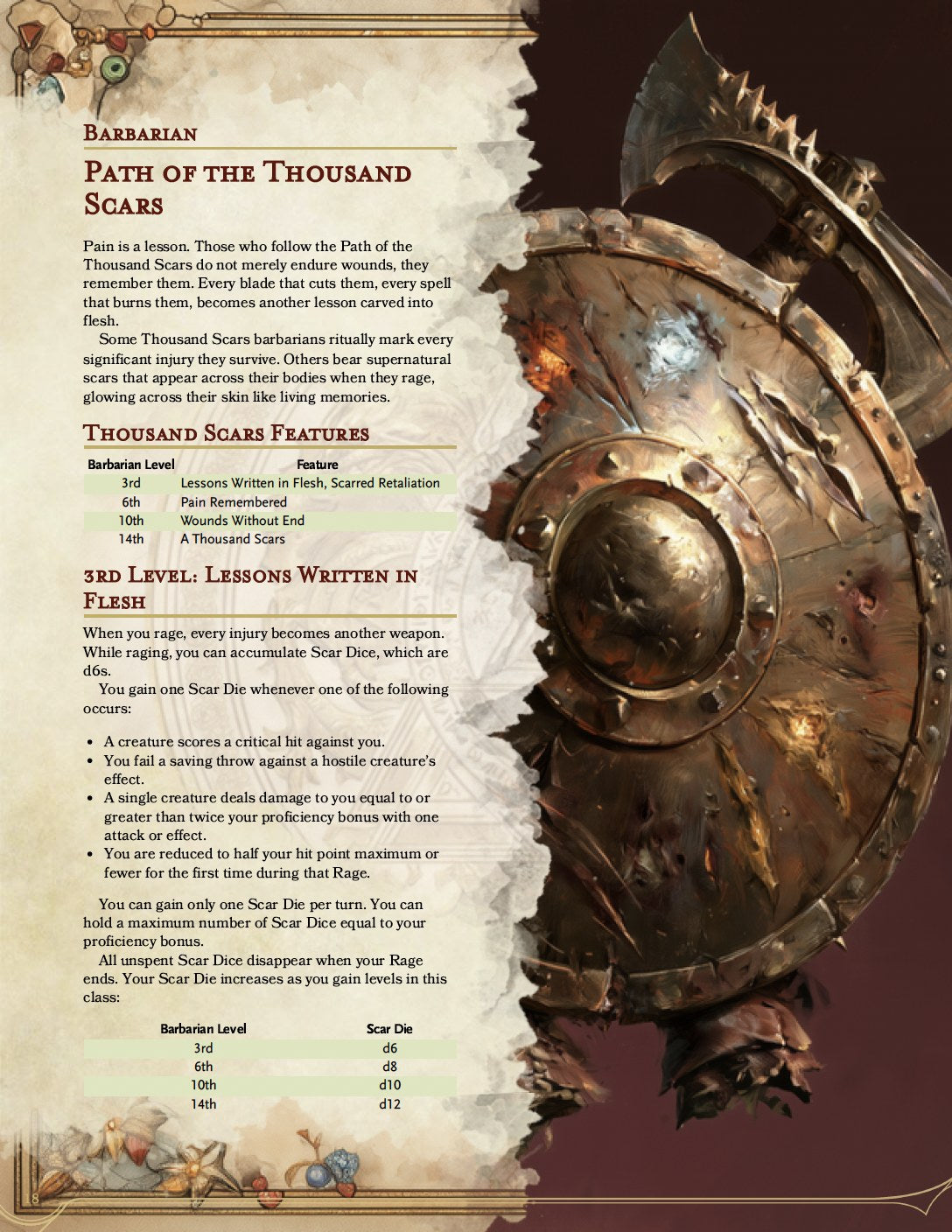 Archetypes Unbound Path of the Thousand Scars barbarian sample page