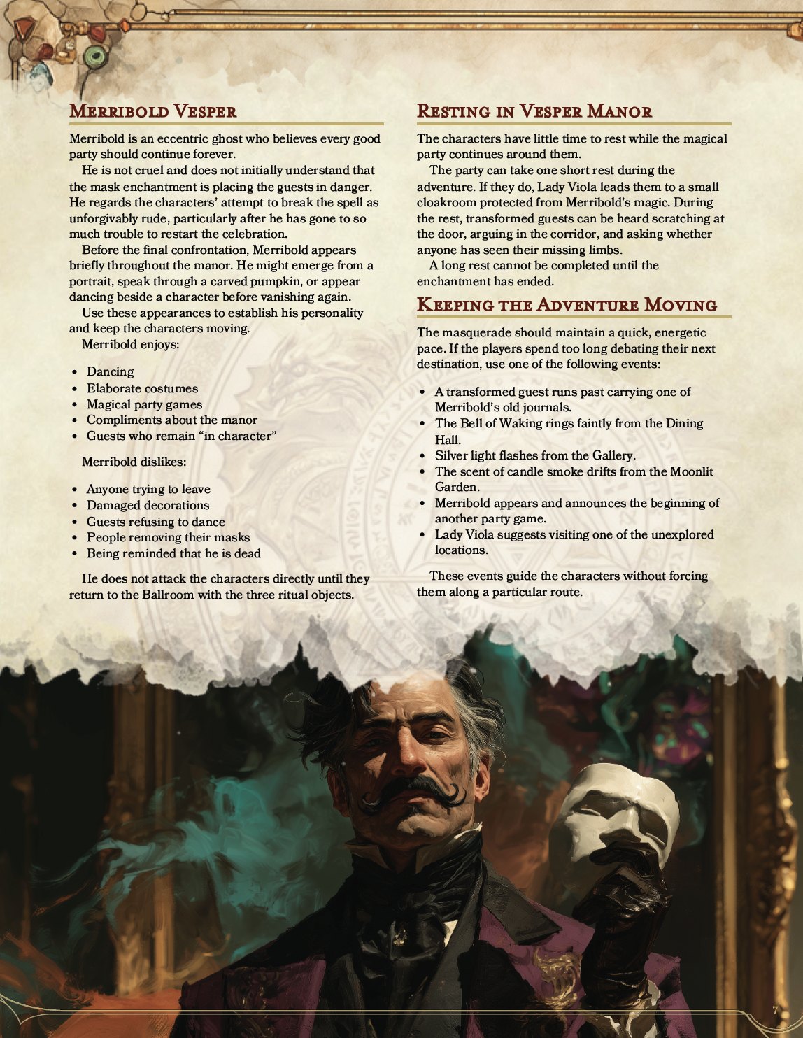 The Monster Mash sample page: Merribold Vesper, the ghostly host